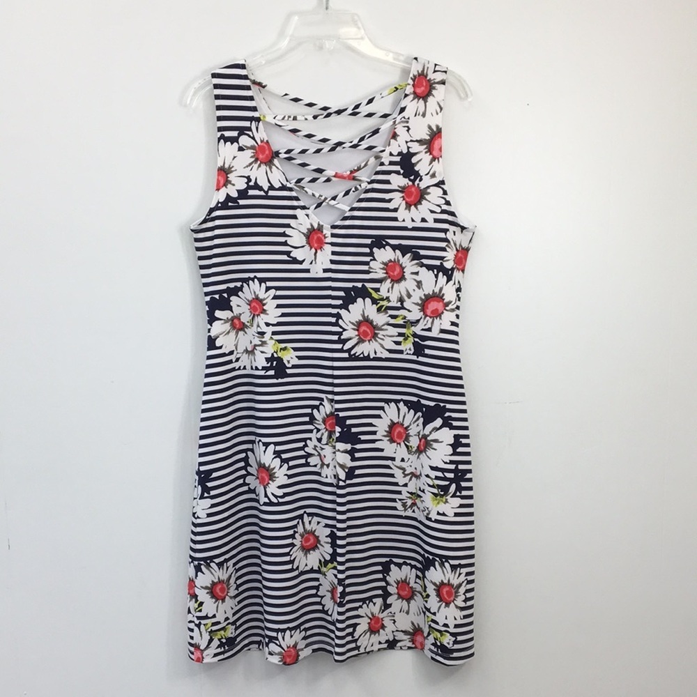 RN Studio by Ronnie Nicole Sleeves Floral Print Stripes Midi Dress Size L - Picture 5 of 10